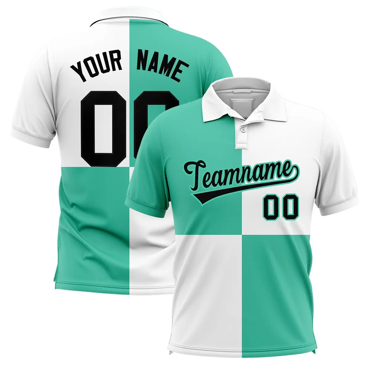 Bright Green White Four Squares Performance Polo Shirt