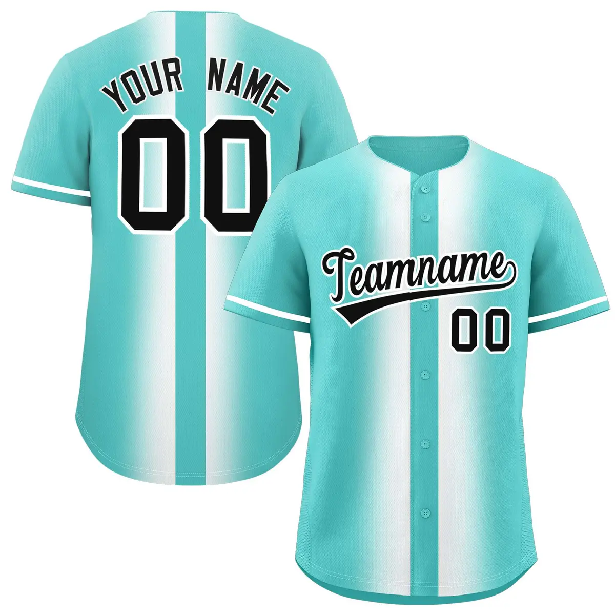 Bright Green White Gradient Lapel Baseball Jersey