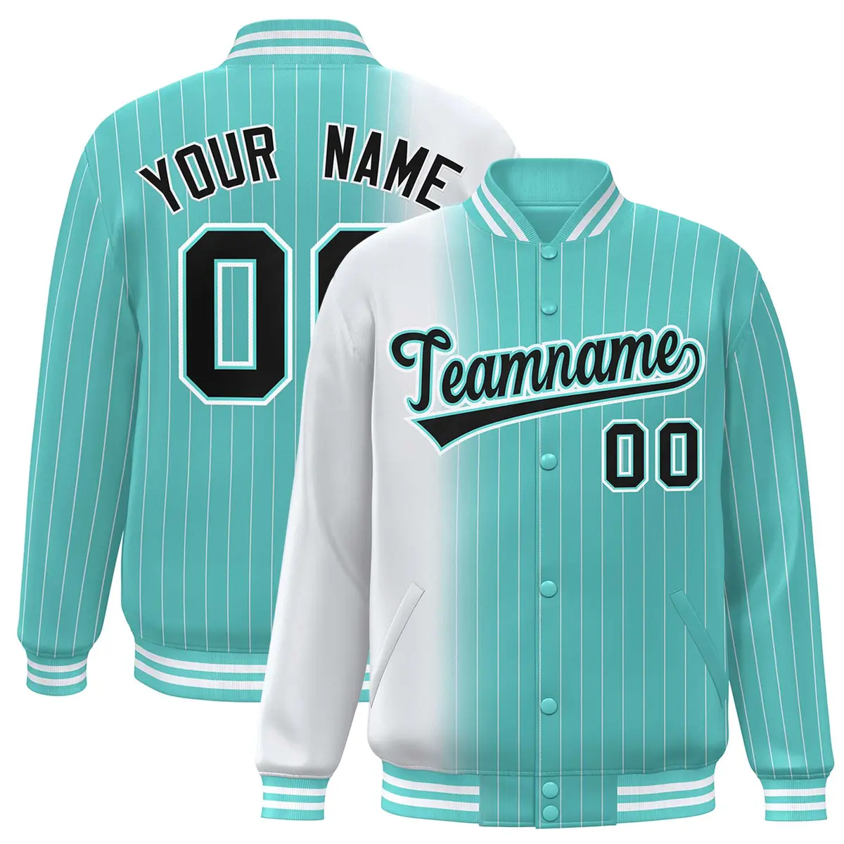 Bright Green White Gradient Pinstripe Varsity Full-Snap Baseball Jacket