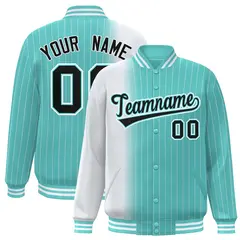 Bright Green White Gradient Pinstripe Varsity Full-Snap Baseball Jacket 1