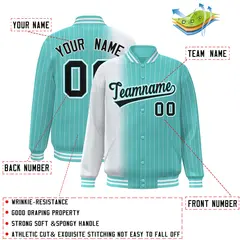 Bright Green White Gradient Pinstripe Varsity Full-Snap Baseball Jacket 2