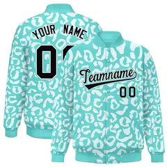 Bright Green White Leopard Graffiti Full-Snap Letterman Baseball Jacket