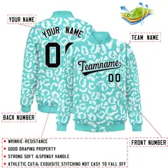 Bright Green White Leopard Graffiti Full-Snap Letterman Baseball Jacket 2