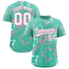 Bright Green White Light Pink Star-Shaped Graffiti Ink Baseball Jersey 1