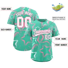 Bright Green White Light Pink Star-Shaped Graffiti Ink Baseball Jersey 2