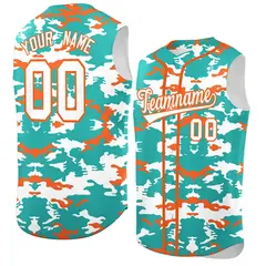 Bright Green White Orange Camo Sleeveless Baseball Jersey