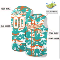 Bright Green White Orange Camo Sleeveless Baseball Jersey 2