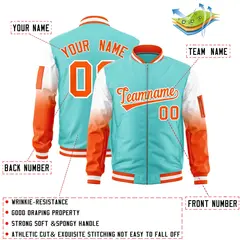 Bright Green White-Orange Raglan Gradient Full-Zip Varsity Letterman Bomber Jacket 2