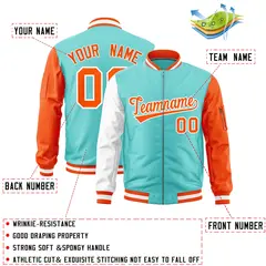 Bright Green White Orange Varsity Full-Zip Raglan Letterman Bomber Jacket 2