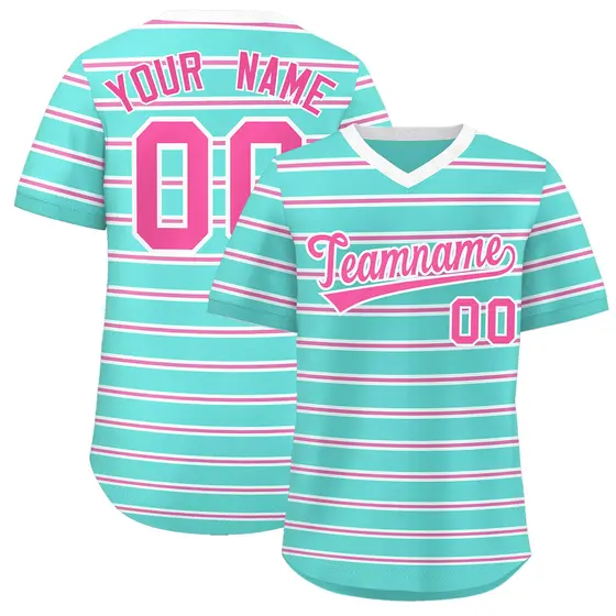 Bright Green White-Pink Horizontal Stripe Pullover Baseball Jersey