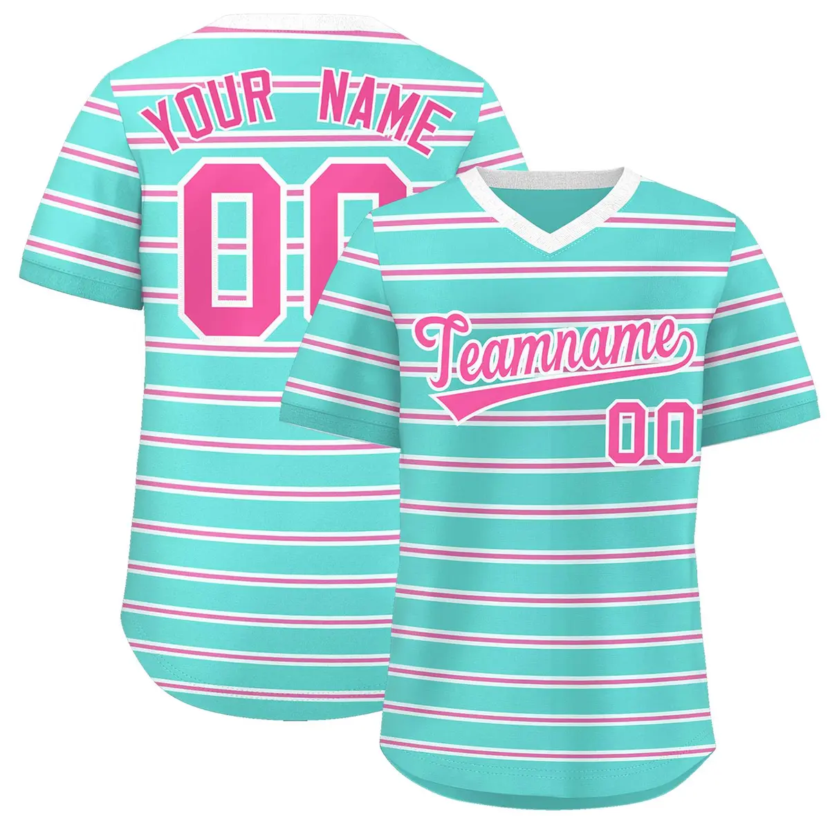 Bright Green White-Pink Horizontal Stripe Pullover Baseball Jersey
