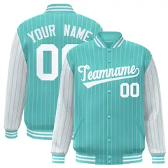 Bright Green White Pinstripe Raglan Varsity Letterman Baseball Jacket 1