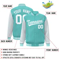 Bright Green White Pinstripe Raglan Varsity Letterman Baseball Jacket 2