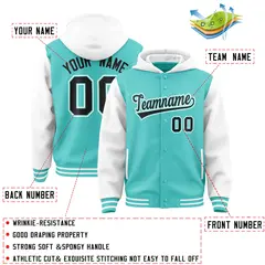 Bright Green White Raglan Varsity Full-Snap Letterman Jacket Hoodie 4
