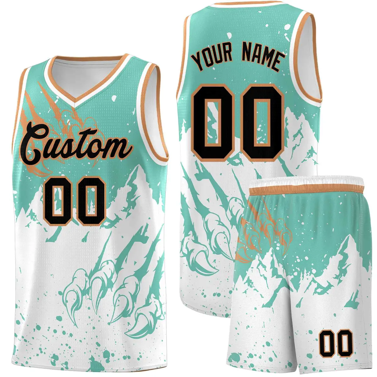 Bright Green White Snow Mountain Beast Pattern Basketball Jersey