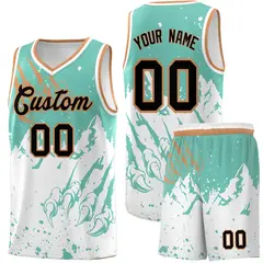 Bright Green White Snow Mountain Beast Pattern Basketball Jersey 1