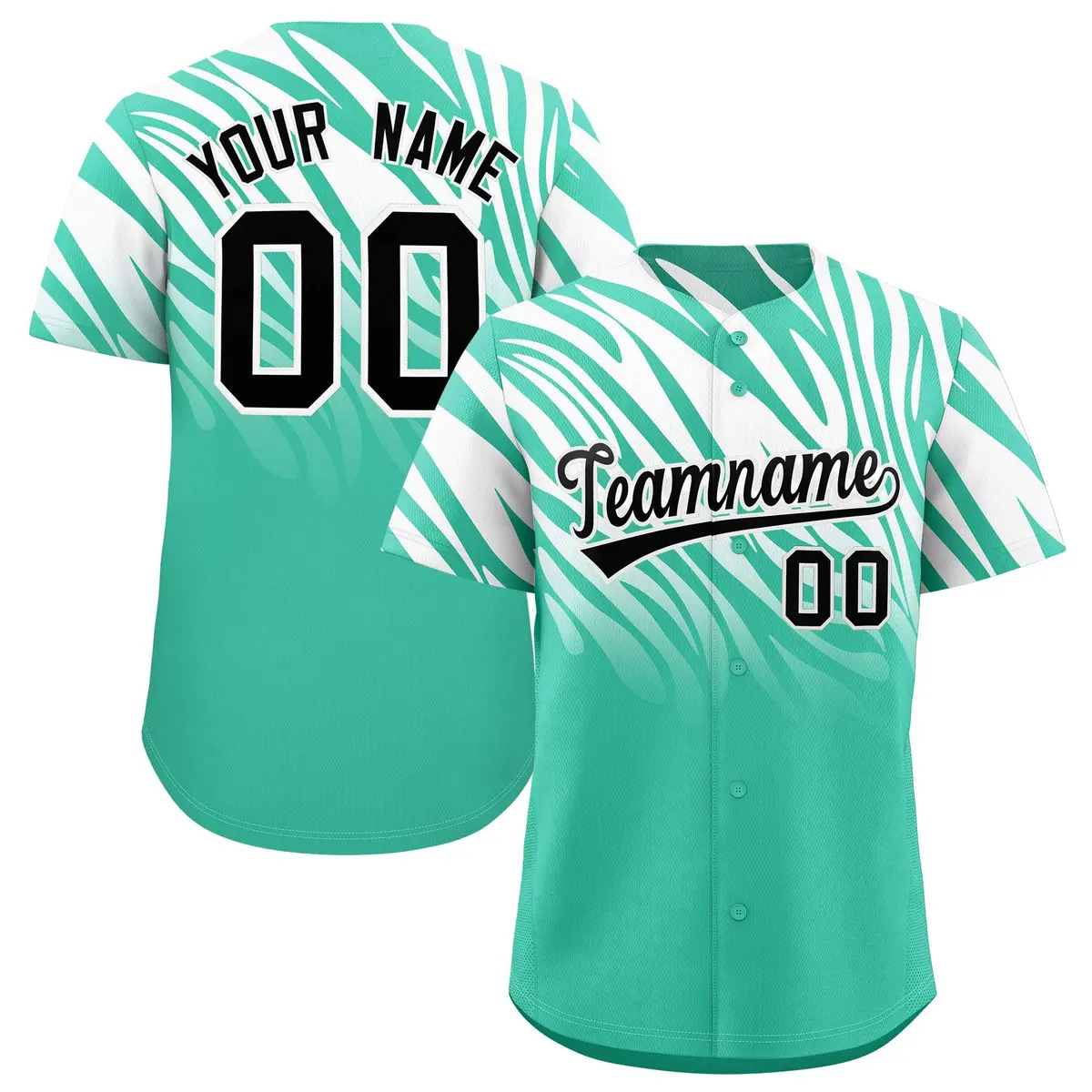 Bright Green White Tiger Stripe Gradient Animal Print Baseball Jersey