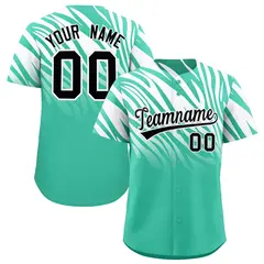 Bright Green White Tiger Stripe Gradient Animal Print Baseball Jersey 1