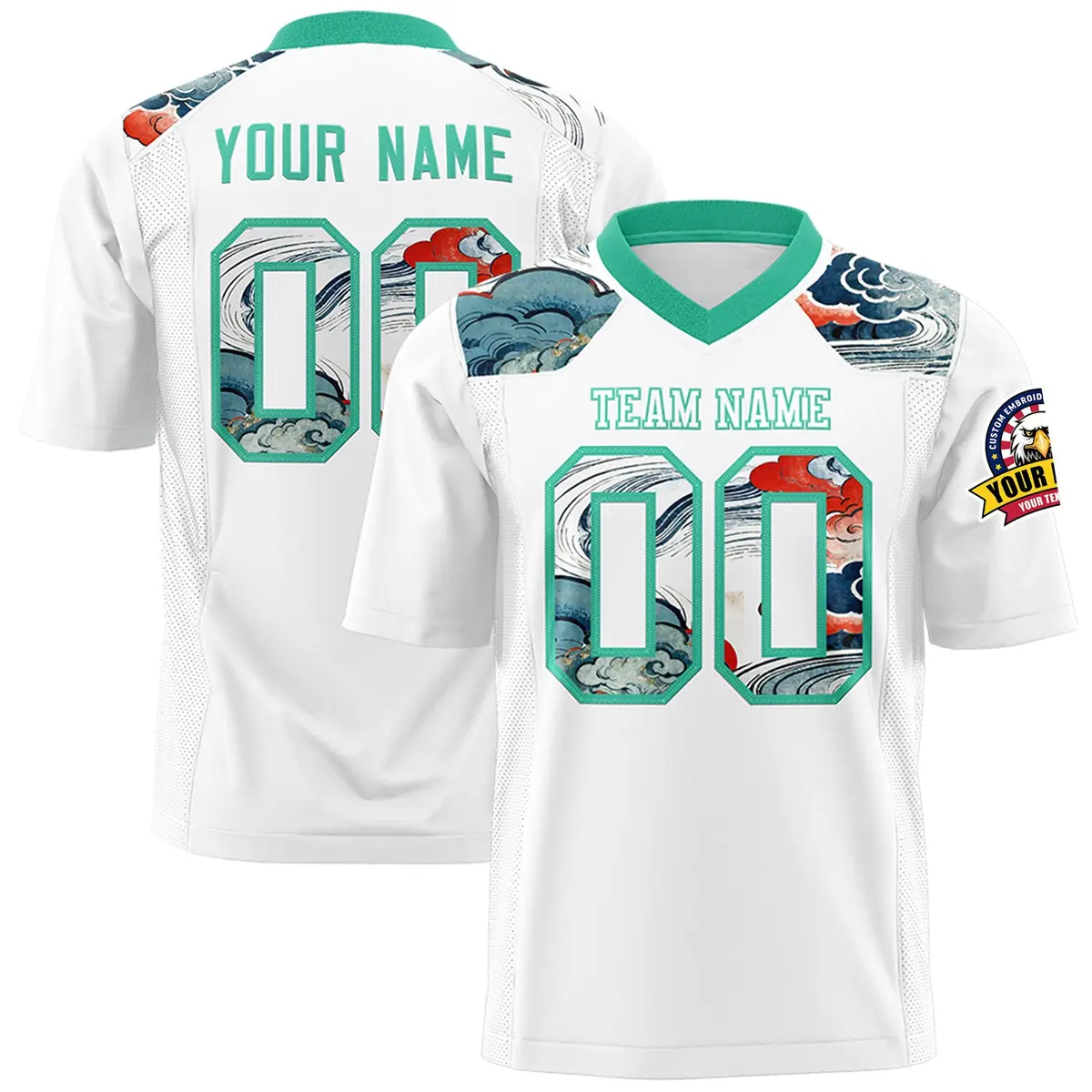 Bright Green White Ukiyo-e Auspicious Clouds Graffiti Football Jersey