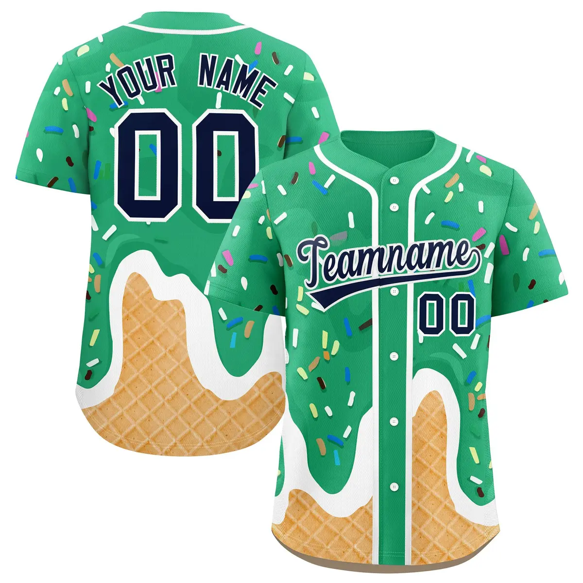 Brilliant Green Ice Cream Cone Graffiti Baseball Jersey