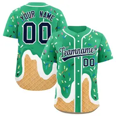 Brilliant Green Ice Cream Cone Graffiti Baseball Jersey