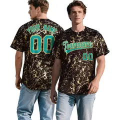 Brown Aqua Metallic Gold Splatter Baseball Jersey 1