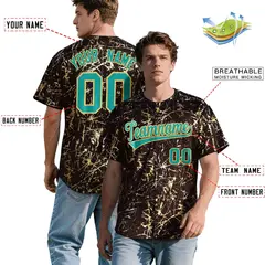 Brown Aqua Metallic Gold Splatter Baseball Jersey 2