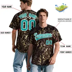 Brown Aqua Metallic Gold Splatter Streetwear Baseball Jersey 2