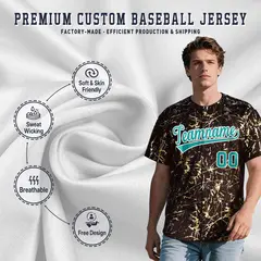 Brown Aqua Metallic Gold Splatter Streetwear Baseball Jersey 3