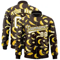 Brown Banana Pattern Varsity Letterman Bomber Jacket