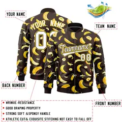 Brown Banana Pattern Varsity Letterman Bomber Jacket 2