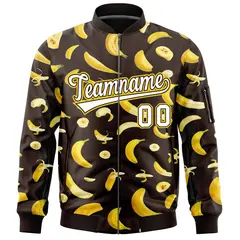 Brown Banana Pattern Varsity Letterman Bomber Jacket 3