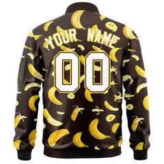 Brown Banana Pattern Varsity Letterman Bomber Jacket 4