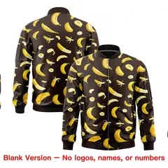 Brown Banana Pattern Varsity Letterman Bomber Jacket 8