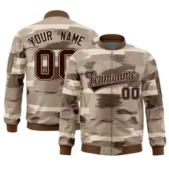 Brown Black Camo Varsity Full-Zip Letterman Bomber Jacket