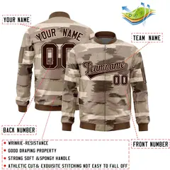 Brown Black Camo Varsity Full-Zip Letterman Bomber Jacket 2