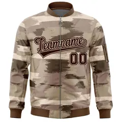 Brown Black Camo Varsity Full-Zip Letterman Bomber Jacket 3