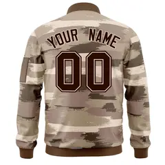 Brown Black Camo Varsity Full-Zip Letterman Bomber Jacket 4