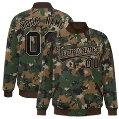Brown Black Camo Varsity Letterman Bomber Jacket