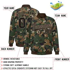 Brown Black Camo Varsity Letterman Bomber Jacket 2