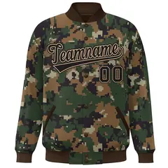 Brown Black Camo Varsity Letterman Bomber Jacket 3