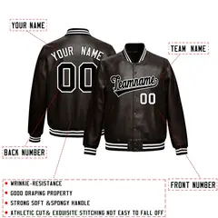 Brown Black Full-Snap Varsity Faux Leather Letterman Jacket 2