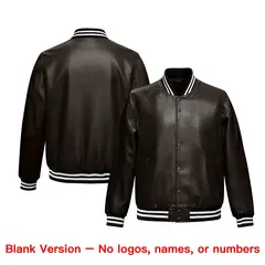 Brown Black Full-Snap Varsity Faux Leather Letterman Jacket 6