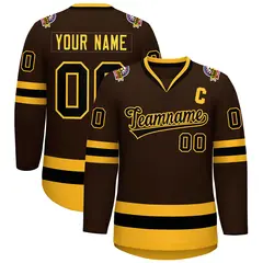 Brown Black-Gold Classic Style Hockey Jersey 1