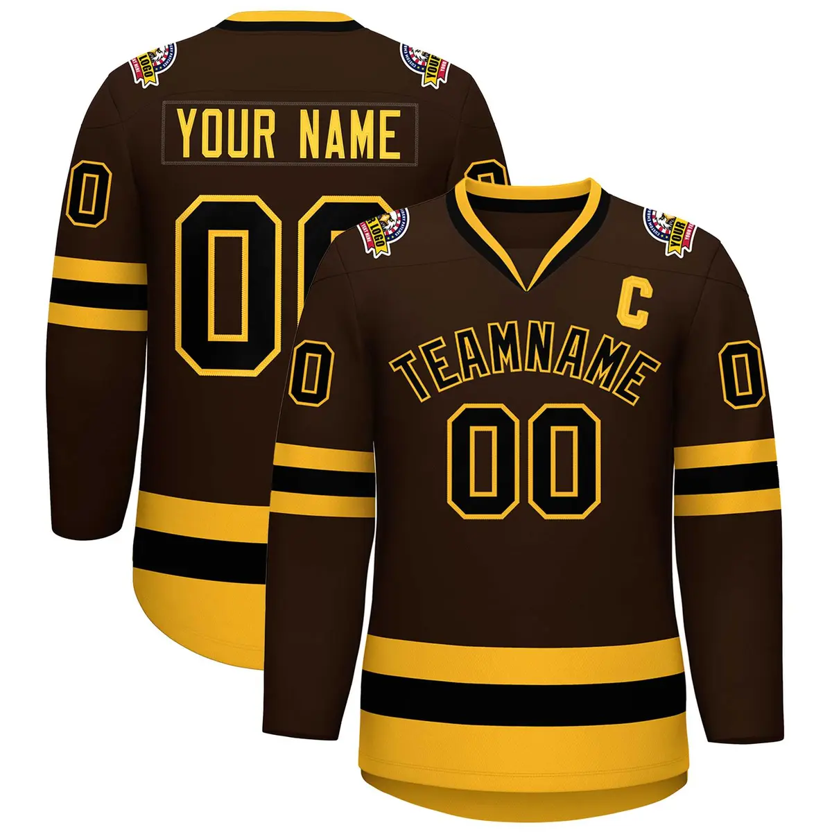 Brown Black-Gold Classic Style Hockey Jersey
