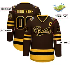 Brown Black-Gold Classic Style Hockey Jersey 2