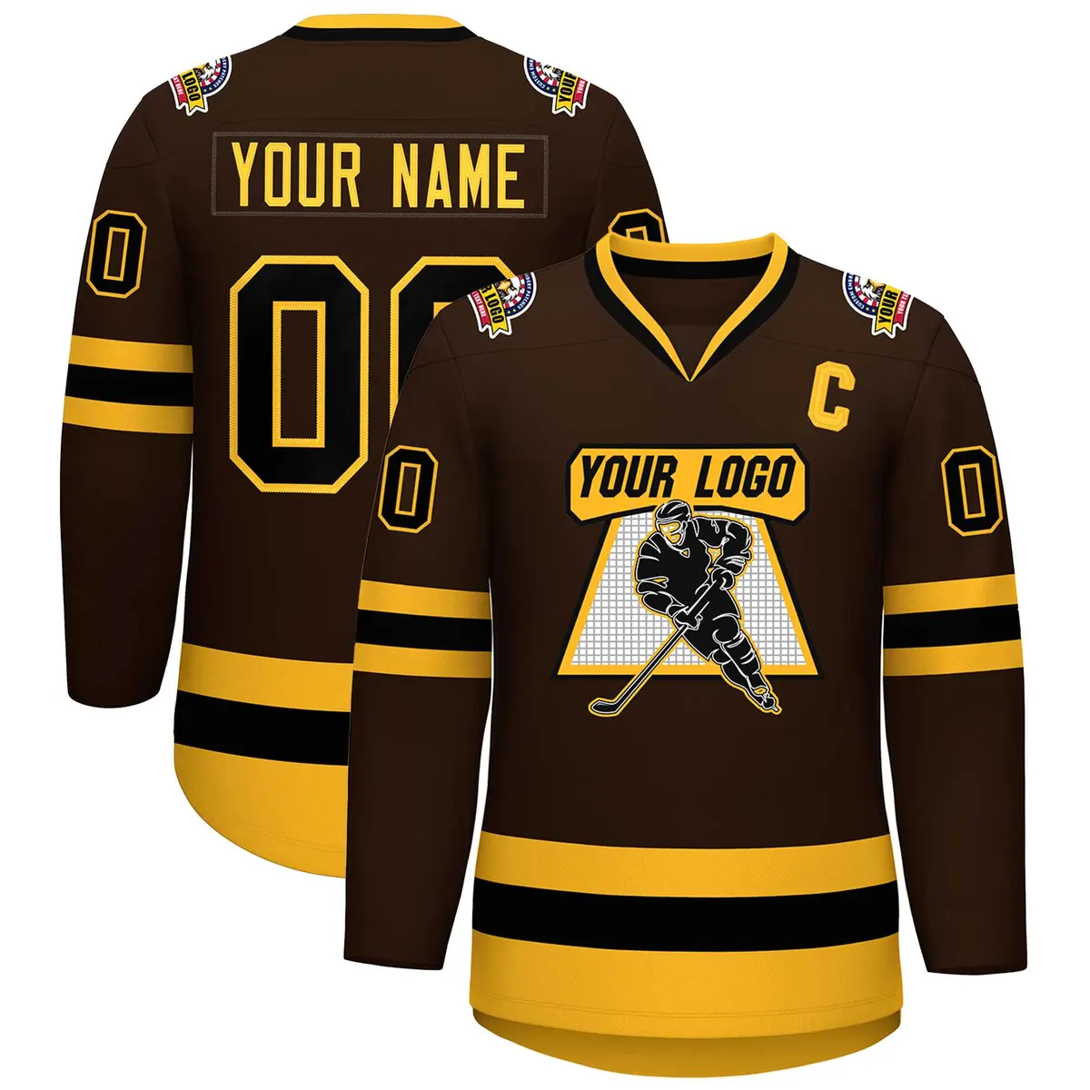 Brown Black-Gold Classic Style Hockey Jersey