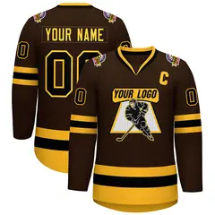 Brown Black-Gold Classic Style Hockey Jersey 1