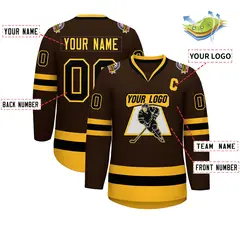 Brown Black-Gold Classic Style Hockey Jersey 2
