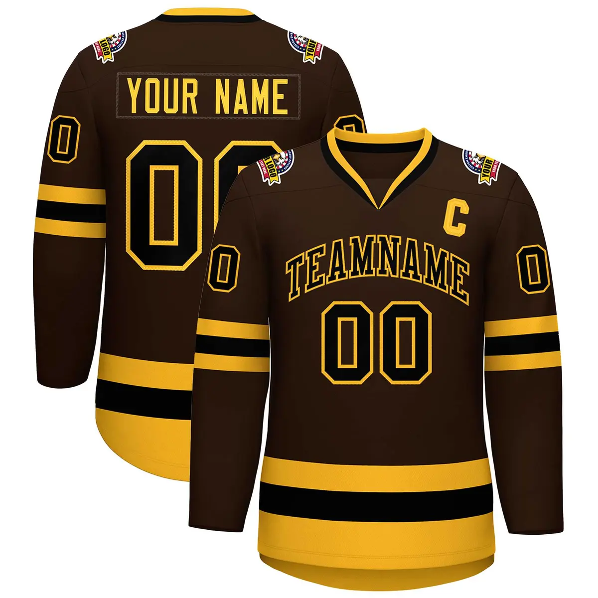 Brown Black-Gold Classic Style Hockey Jersey